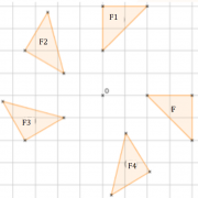 Quelle est l'image de la figure F par la rotation de centre O et d'angle 150° ? (cliquez sur la photo)